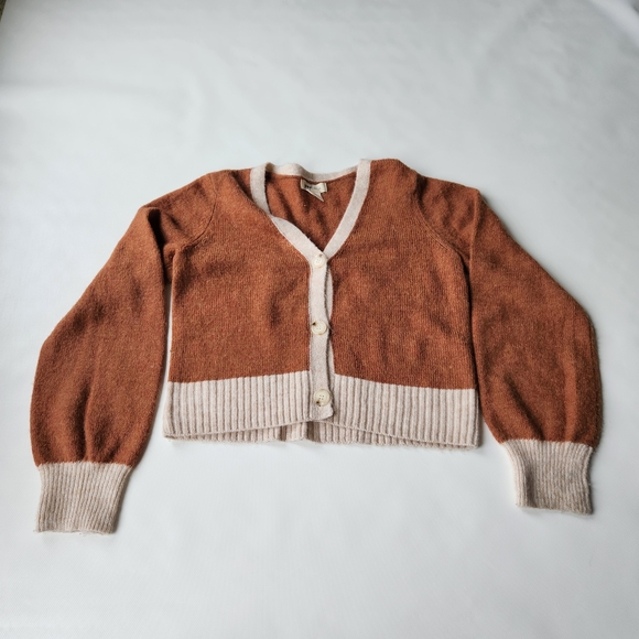 Yes Lola Sweaters - Yes Lola Womens Knit Crop Sweater Baggy Chunky Brown Button Up Cardigan Small